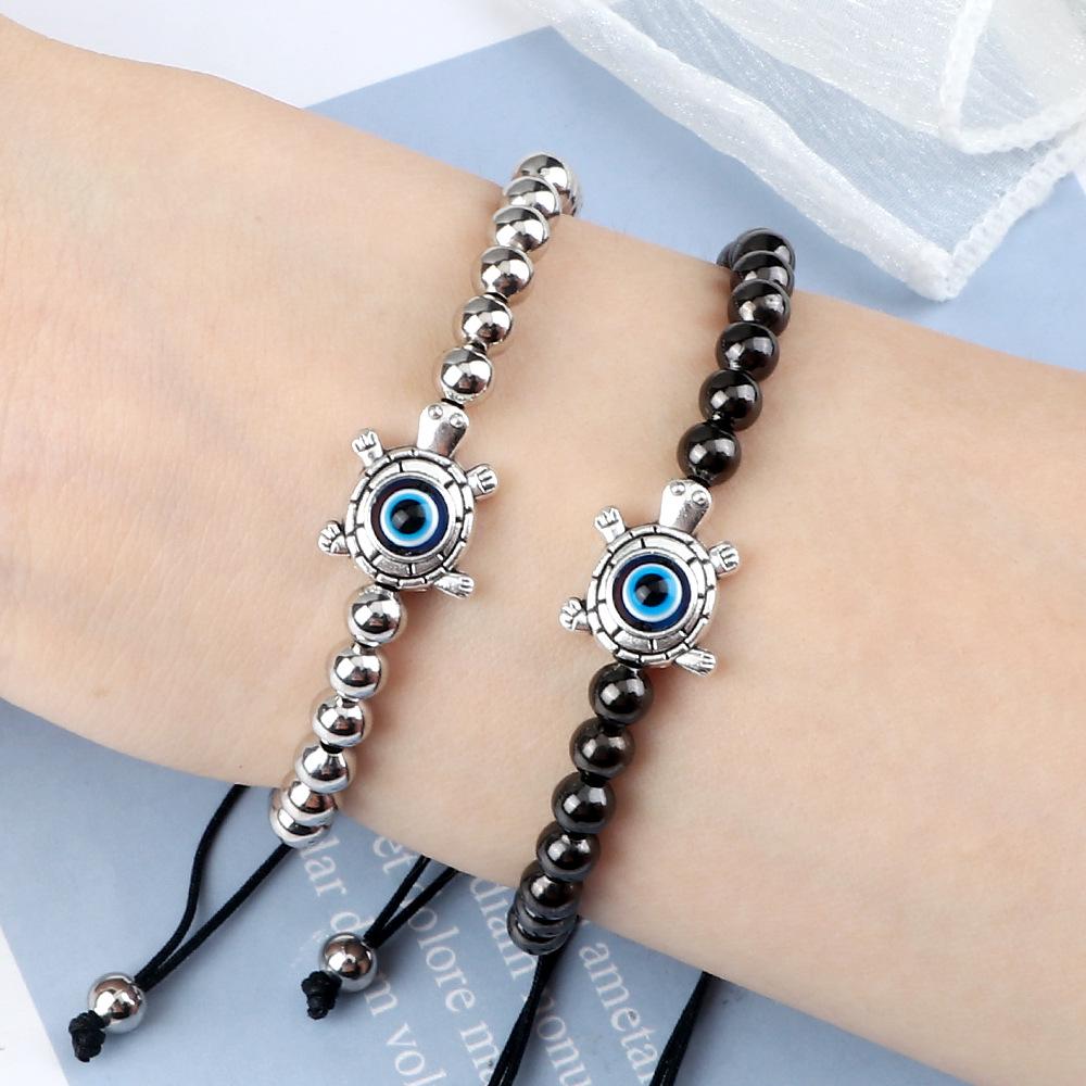 Women's Simple Fashion Bracelet: 5mm Copper Beads with Evil Eye Spacer