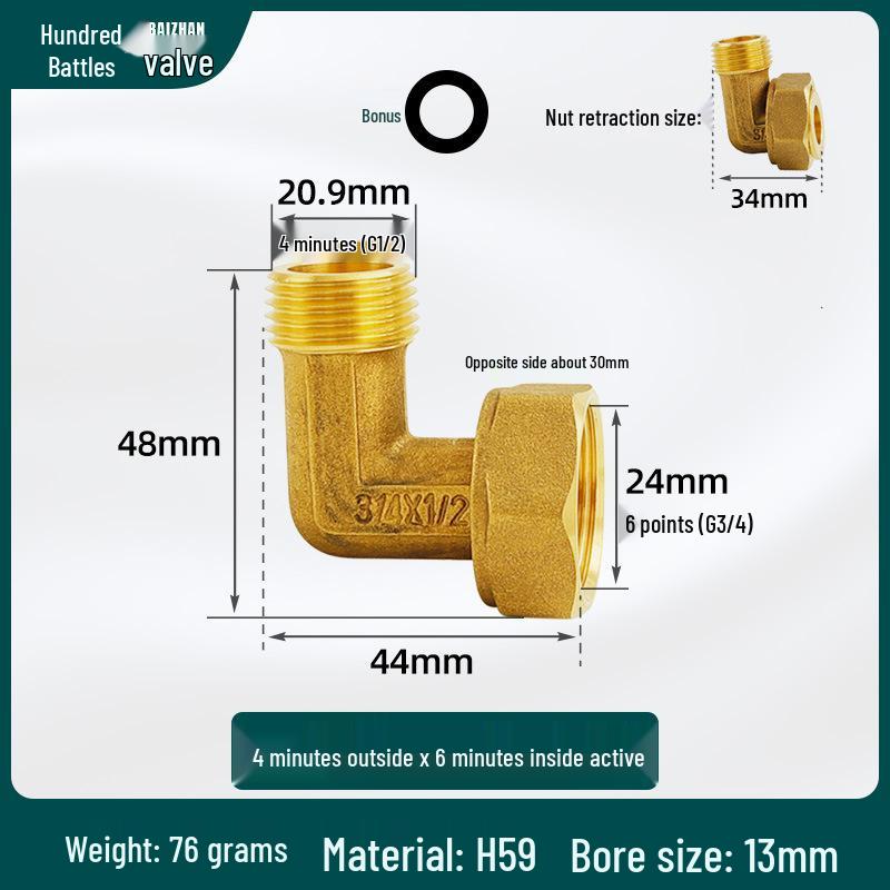 Brass Elbow: Inner/Outer Thread, Single-Sided, High Flow, Equal/Unequal Dia. 4/6-Point Copper Pipe Fitting