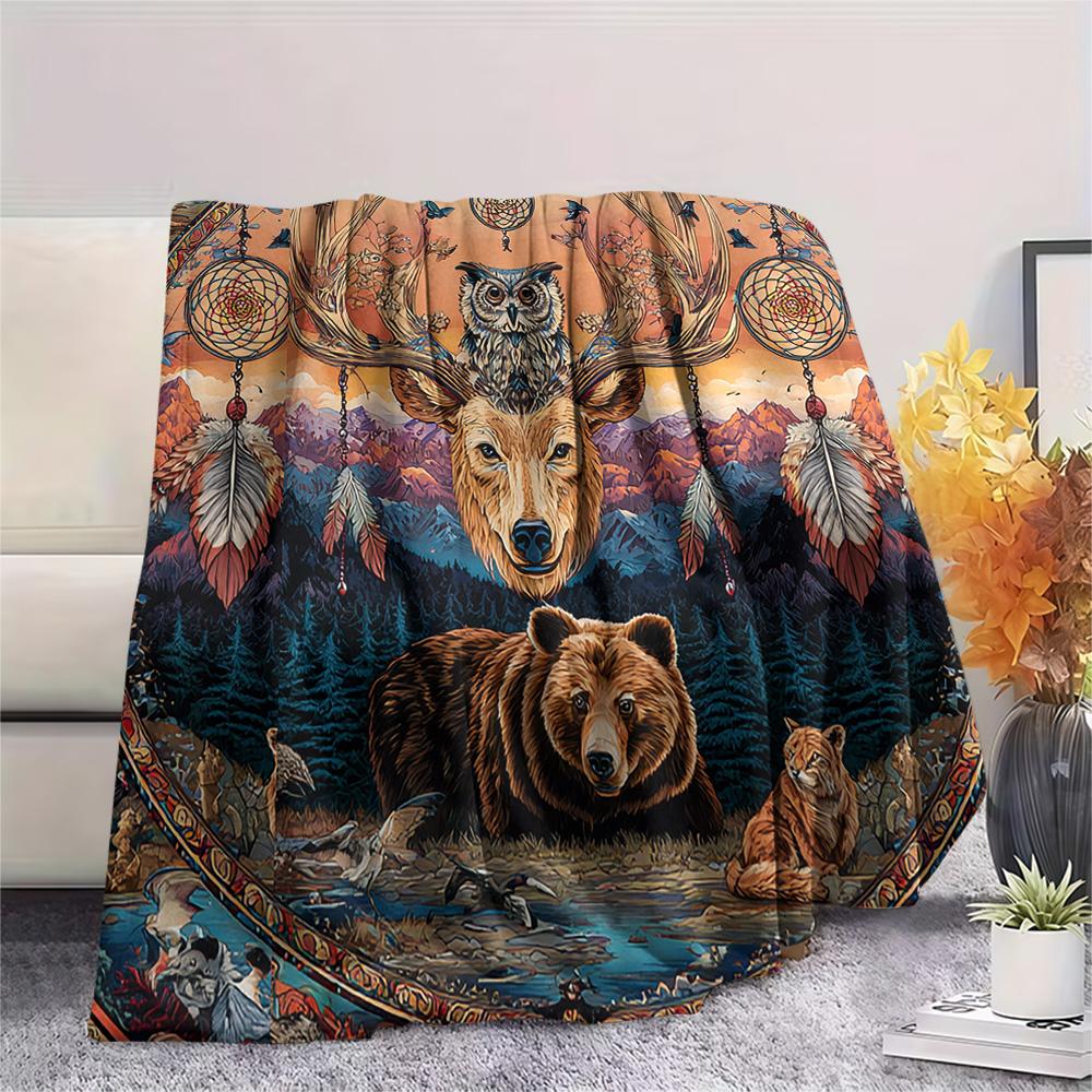 Deer Print Flannel Blanket, High quality Comfortable for All Seasons, Home Decor, Warmth and Comfort, Perfect for Christmas Gifts