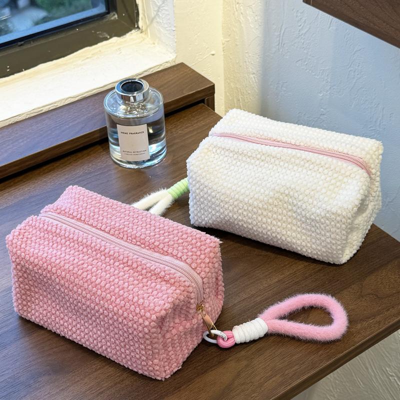 Sweet And Girly Candy Color Plush Large Capacity Makeup Bag, Toiletry Bag, Travel Portable Handbag Plush Makeup Bag
