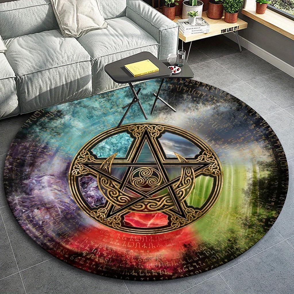 1pc Moon Pentagram Pattern Round Floor Mat, Non-slip for Living Room Bedroom Chair Carpets Home Decor Gifts, Home Decor Room Decor Outdoor D
