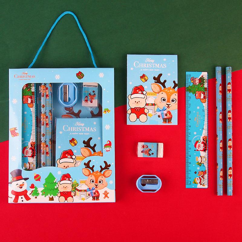 6Pcs/Set Christmas Series Stationery Including 2 Pencils 1 Erasers 1 Pencil Sharpeners 1 Sticky Notes 1 Rulers School Supplies