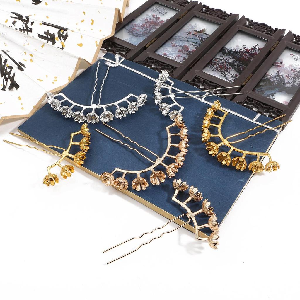 Flower Ancient Style U Shape Hairpin Alloy Hole Lotus Holder Accessories