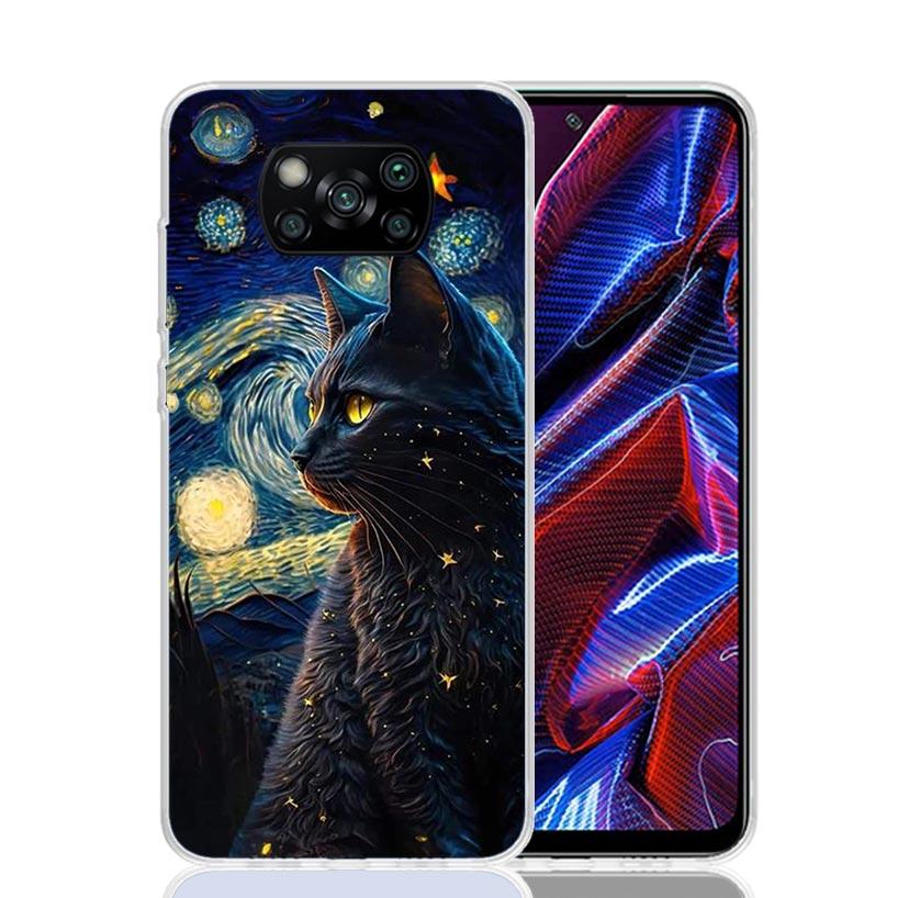 Black Cat Cartoon Cute Case Phone Cover for Xiaomi Redmi Note 10 9 9S 8 8T 7 5 Pro Mi 12T 11T 10T 9T 12 11 Lite A3 A2 Trend Fund