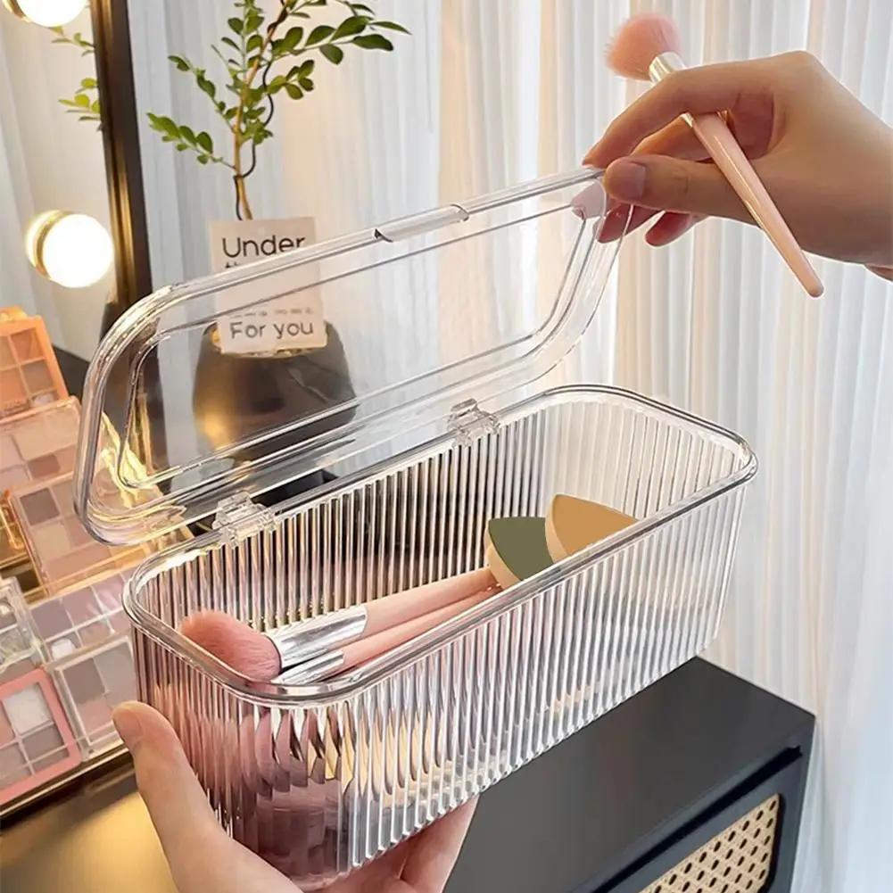 Makeup Brush Storage Cosmetics Storage Box Multifunctional Cosmetic Egg Holder Box with Dustproof Lid -Makeup Brush Lipstick
