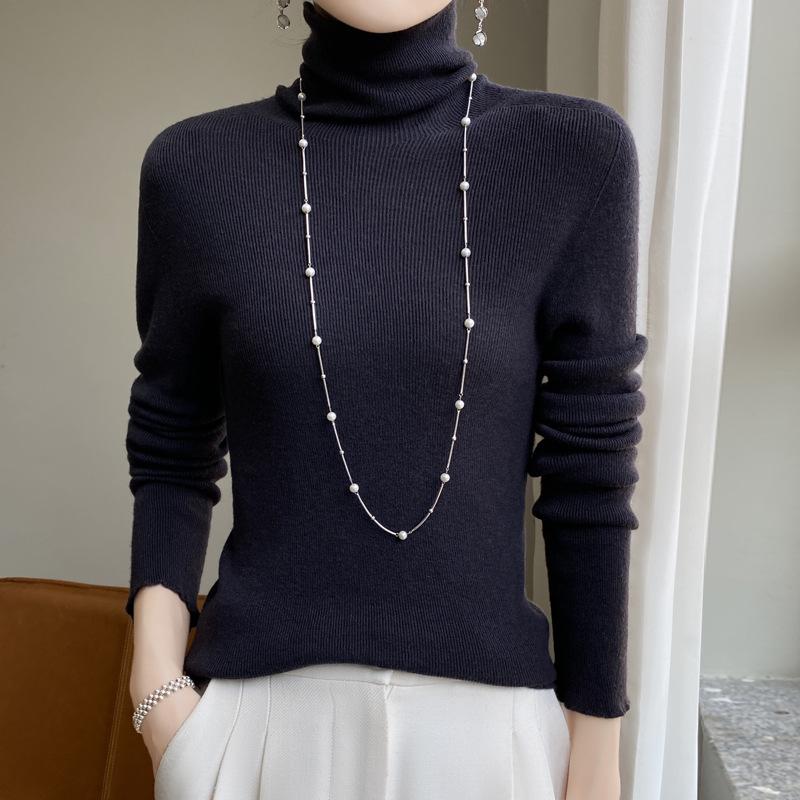 Dámský přiléhavý rolák 2025 - Pletenina z jemné vlny, Jednobarevná základní vrstva