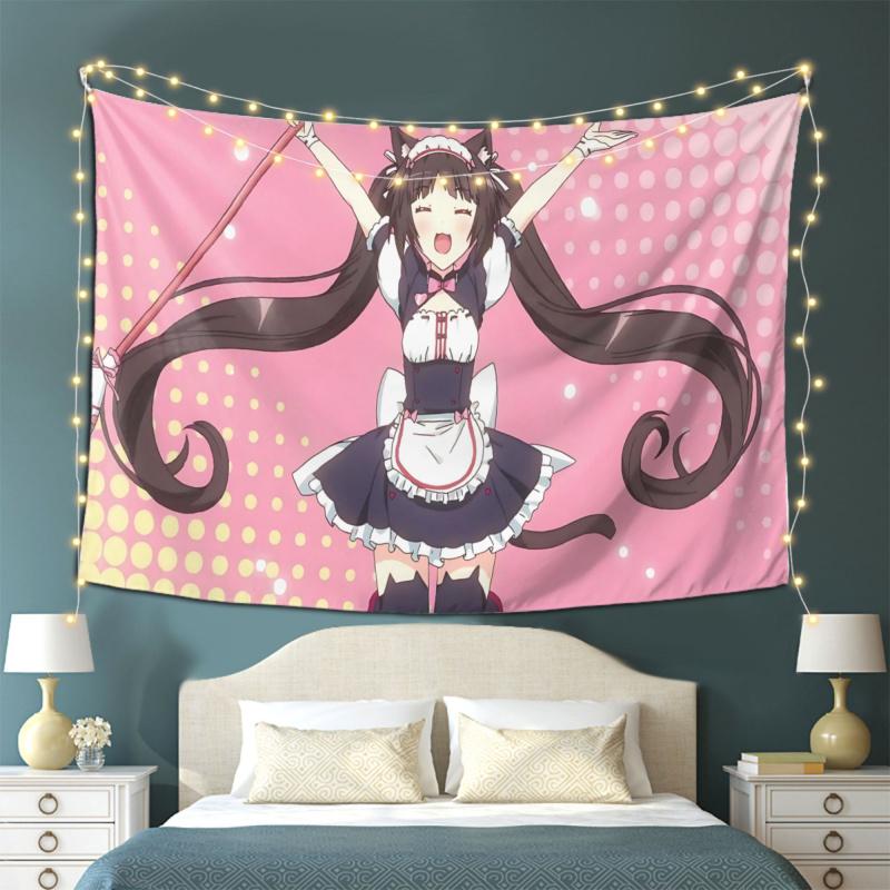VIKAMA Kitty Maid Dress Tapestry Anime Cute Anime Atmosphere Ins Style Live Broadcast Room Room Decoration Home Decoration