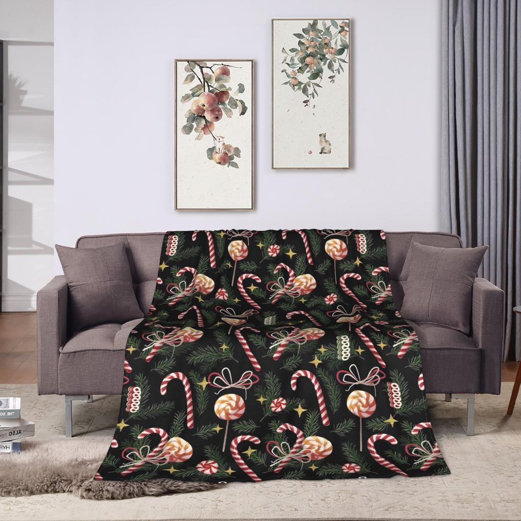 Peppermint Dreams Festive Candy Christmas Flannel Blanket Super Warm Throw Blanket for Couch Chair Airplane Sofa Bed Cover