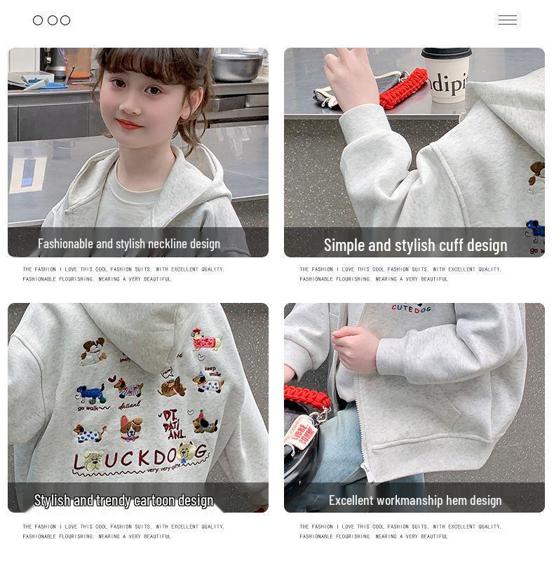 2025 Spring/Autumn Girls' Cartoon Print Hooded Coat - Stylish Korean Design for Medium & Large Kids