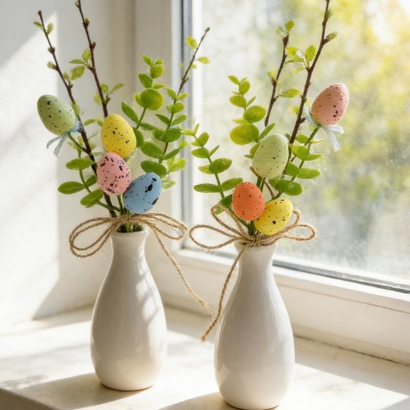 Easter Tree Branch with Colorful Eggs Flower Arrangement Twigs Picks Home Holiday Vase Ornament Spring Party Decoration