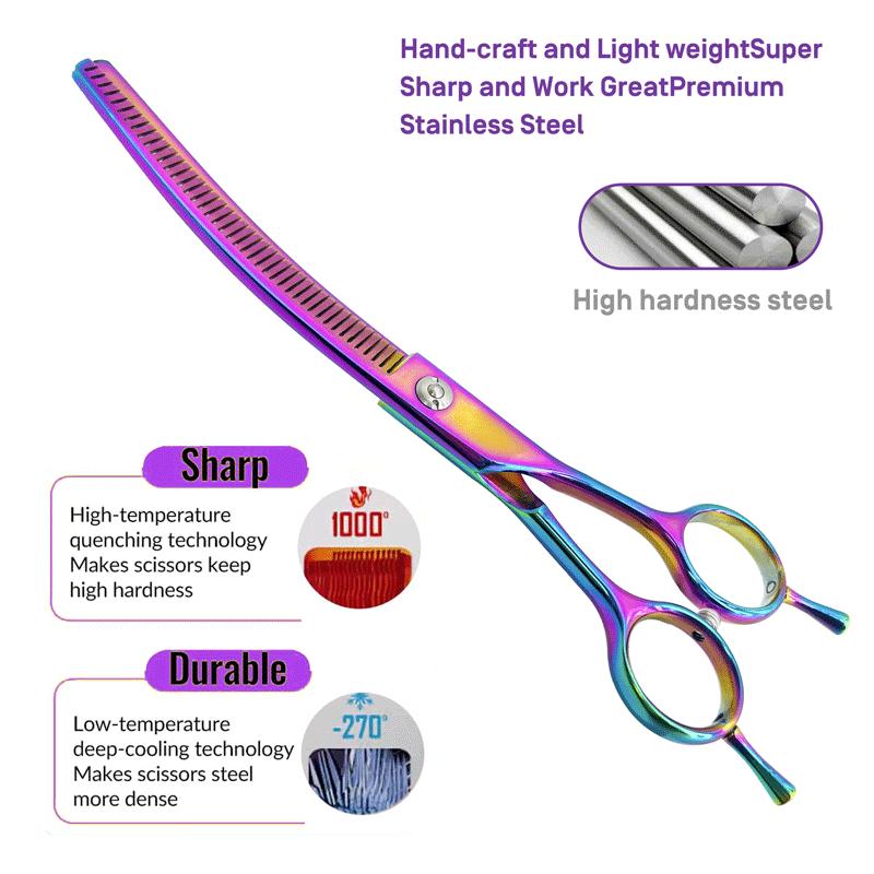Colorful Dog Curved Thinning Shears 7.0 Inch Professional Dog Grooming Scissors Pet Curved Thinning Shears