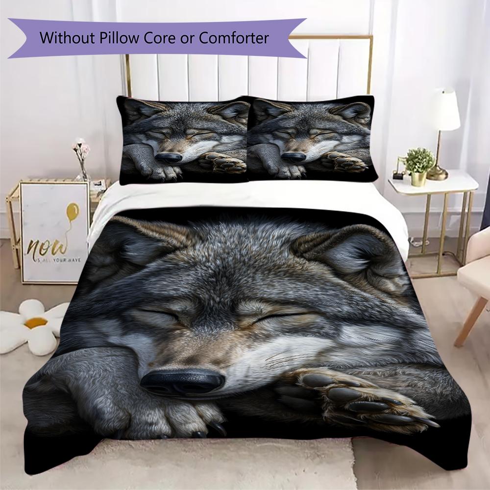 1PC Wolf Theme Bedding Quilt Set Quilt Cover Pillowcase Home Decoration Birthday Gift (1 * duvet cover + 2 * pillowcase, without core)A8