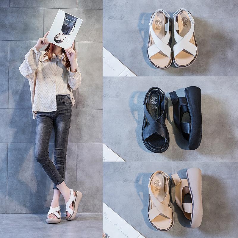 Fashion GKTINOO Fashion Handmade Women Sandals 2025 Summer Shoes Genuine Leather Wedges Sandals Female Hook & Loop Platform Sandals