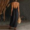 Women V Neck Sleeveless Maxi Dress Loose Fit Backless Casual Sundress with Pockets for Daily Wear Beach Vacation