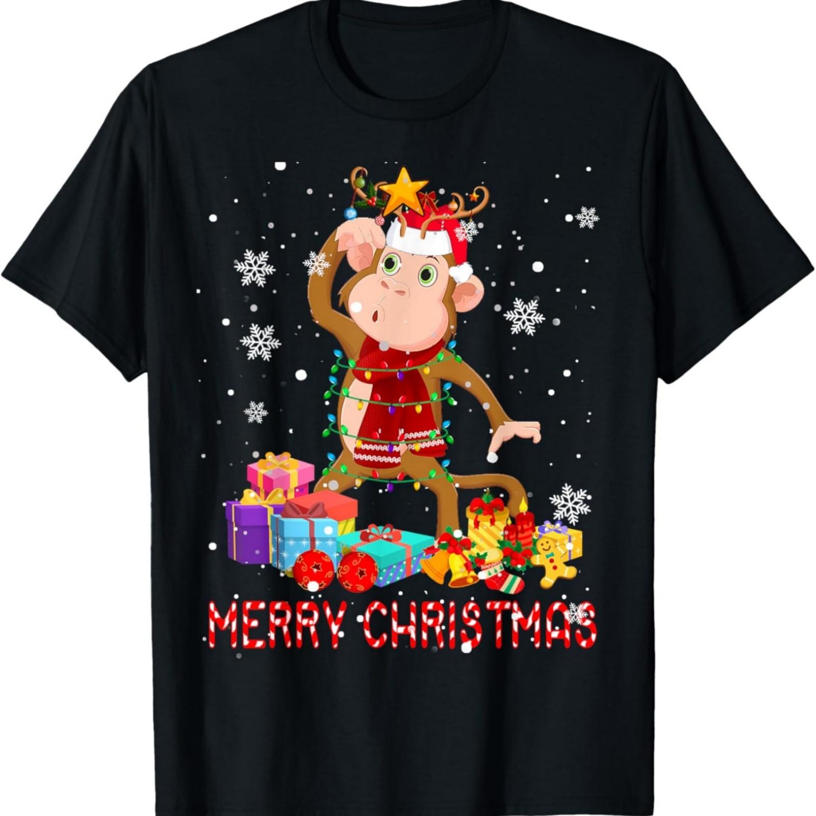 Merry Christmas Cute Christmas Lights Santa Reindeer Monkey T-Shirt XXXXXL разноцветный