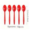 Red Birthday Party Disposable Tableware Set: Plates, Knives, Forks, Spoons, Tablecloth.
