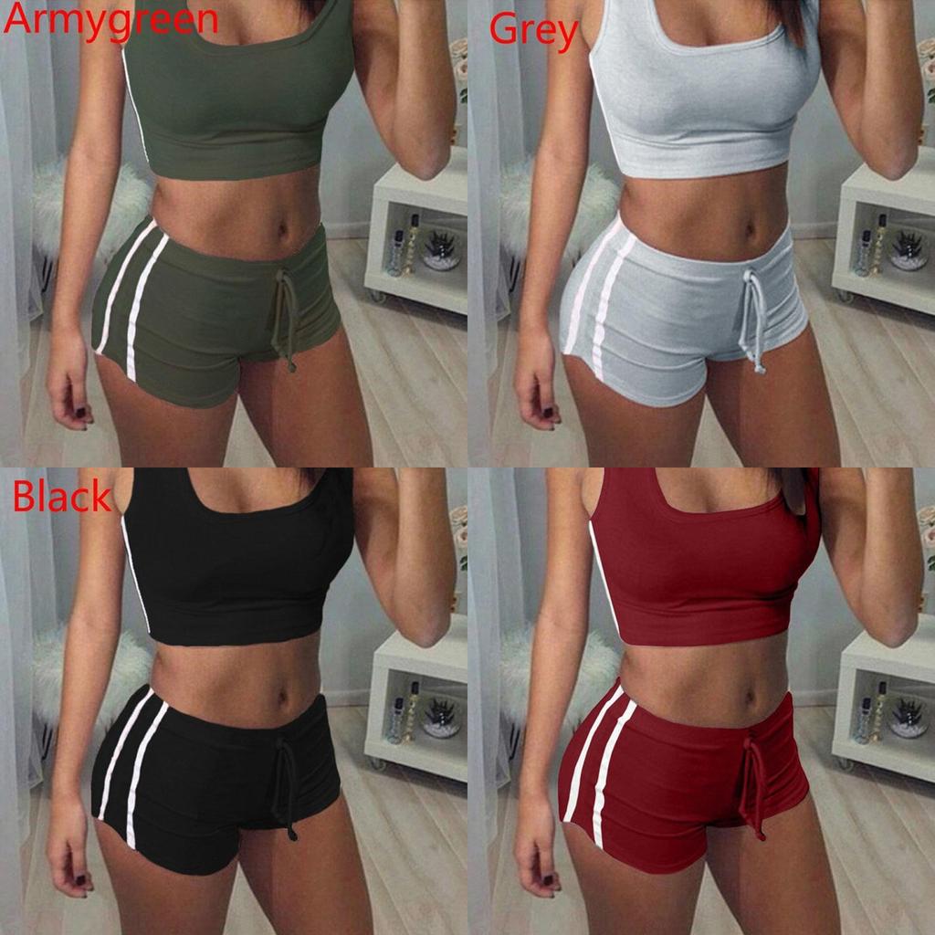 Eleganti E Raffinati Moda Sexy Set Sportivi da Donna Top Senza Maniche Girocollo e Pantaloncini