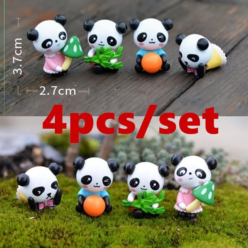 4 Pcs Cute Mini Panda Animal Figurines Micro Landscape Miniature Ornaments DIY Fairy Garden Terrarium Dollhouse Decoration