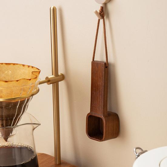 Wooden Coffee Spoons Walnut Wood Hanging Rope Coffee Measuring Scoop Ground Beans Square Tea