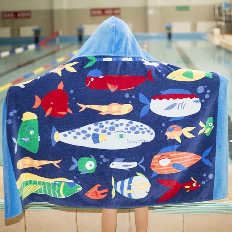 Beach Towel Style Water Absorption Thickened Children Can Wear Cotton Hooded Bath Towel Extended Cape
