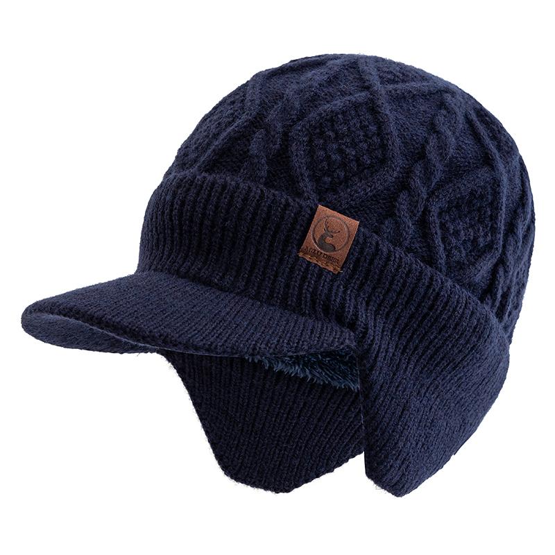 Căciulă de iarnă unisex căptușită cu blană plușată, caldă, cu clape pentru urechi, căciulă beanie elegantă și moale, căciulă tricotată groasă pentru schi și sporturi în aer liber