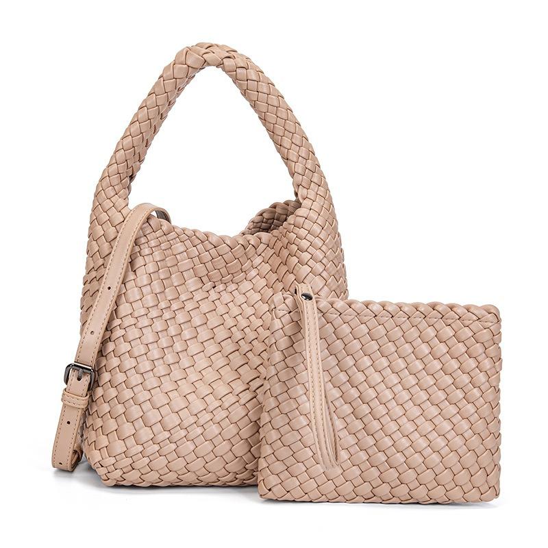 Nischen-Webtasche Sommer einfarbig Gemüsekorb tragbare Mutter-Kind-Tasche lässige Retro-Umhängetasche