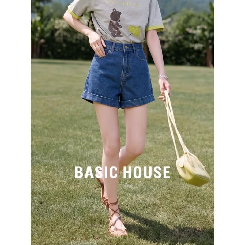 Basic House Women`s High-Waisted Denim Shorts