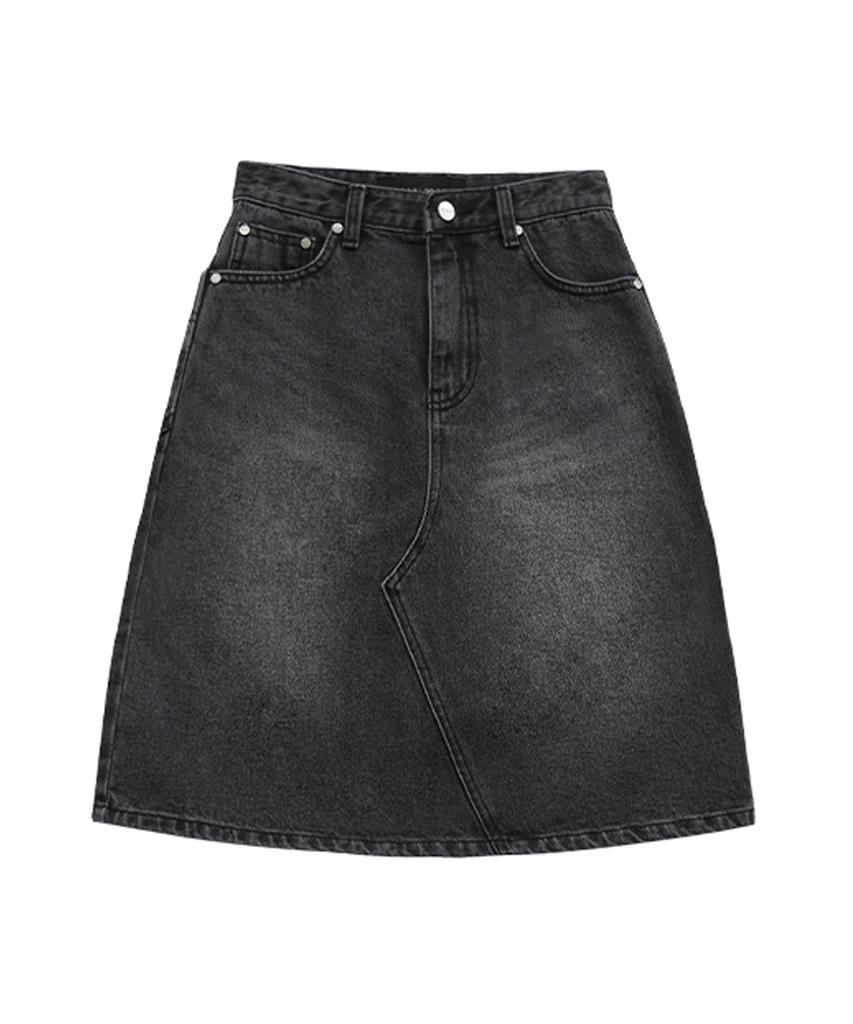 Teulimingbeodeu One Button Denim Set-Up Skirt [ Black ]