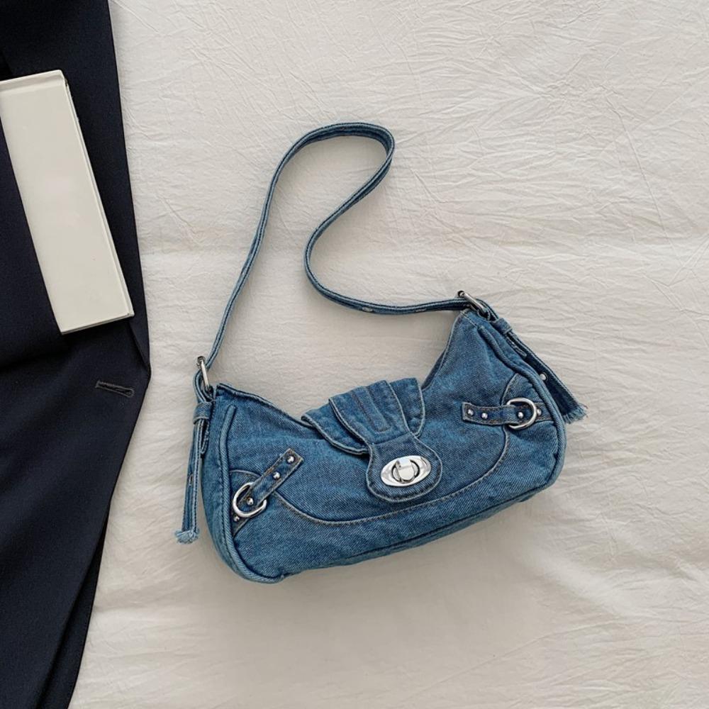 

Сумка на плечо Y2K в стиле ретро из денима, сумка подмышку из ткани, простая джинсовая сумка, уличная одежда светло-синий