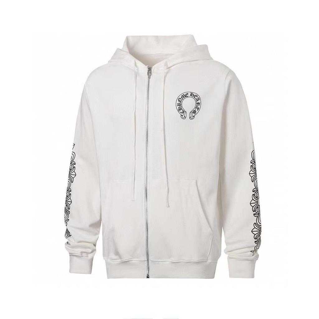 Trendy Chrome Sanskrit Cross Print Zipper Hooded Sweatshirt