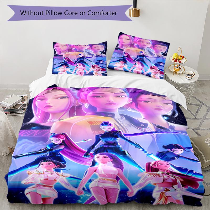 3pcs Kpop Hunter4 pattern bedding set duvet cover set includes duvet cover &pillowcases, perfect all season bedroom decoration & gift