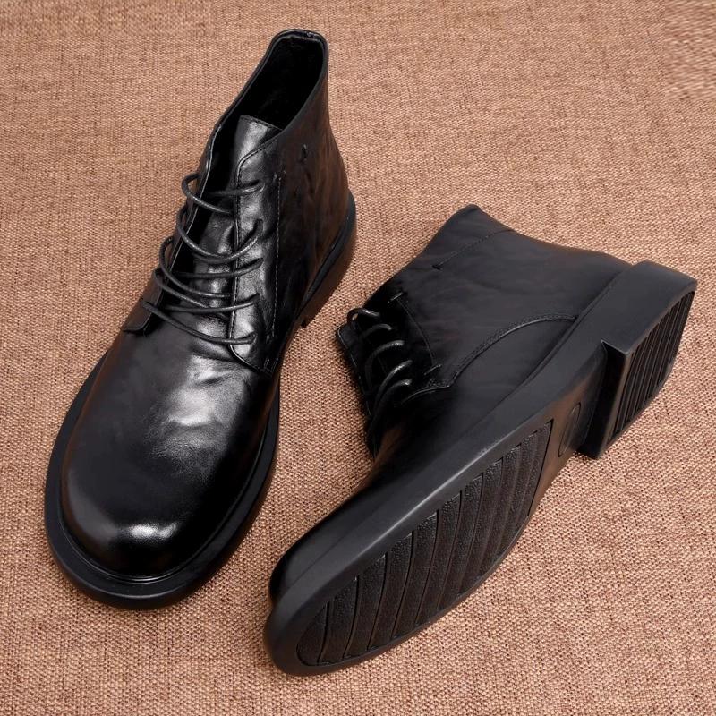 Fashion 2025 Genuine Leather Men's Boots Winter/ Autumn New Business Classic Casual Black Ankle Boots Formal Business Dress Shoes