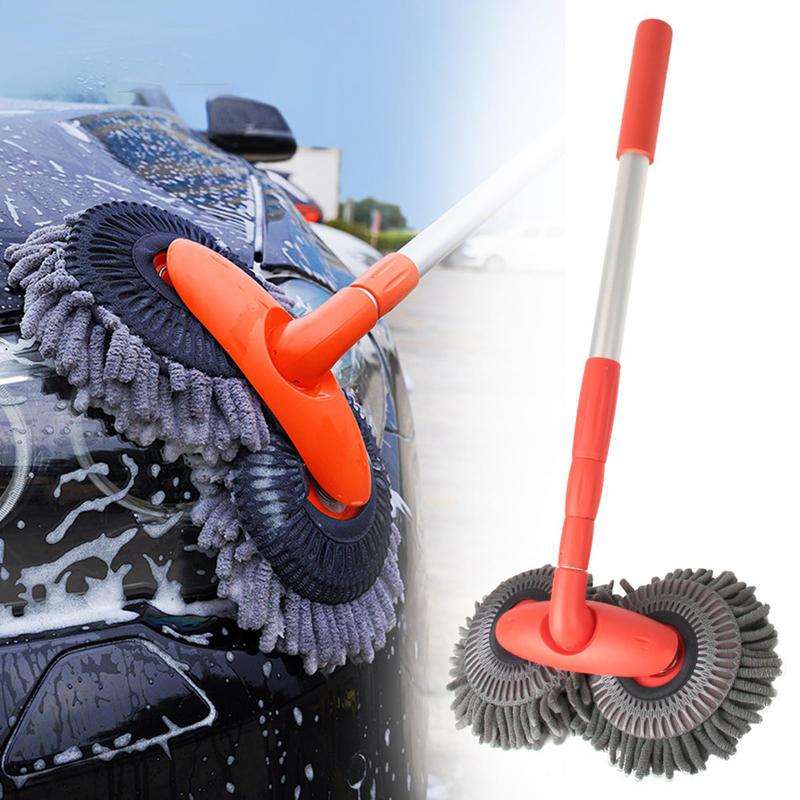 Car Wash Mop Brush Retractable Car Detailing Mop Rotating Long Handle Car Cleaning Brush Chenille Car Wash Mop For Boat RV Truck