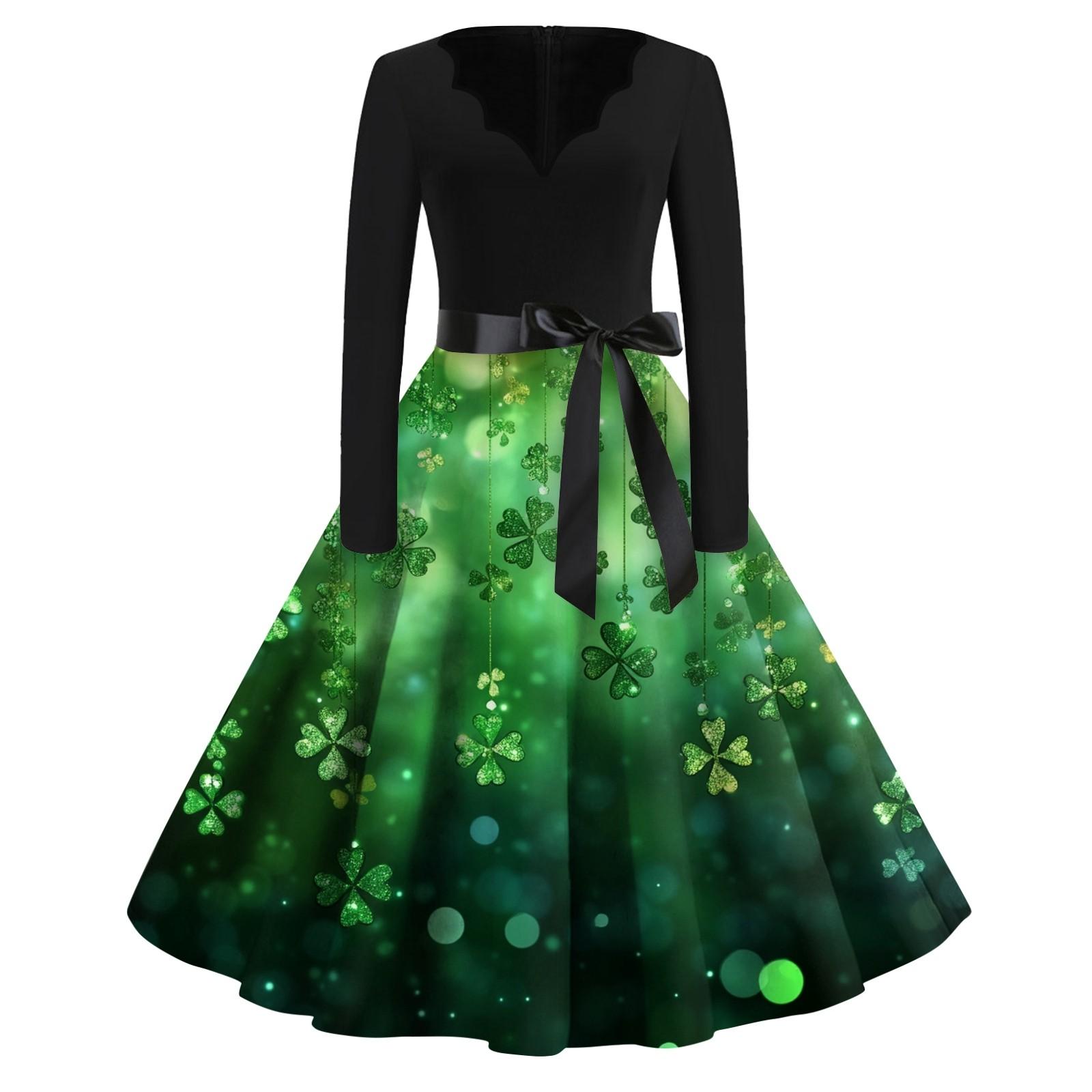 

Женская мода V-образный вырез Повседневный Slim St. Платье с длинными рукавами и принтом Патрика L армия зеленый