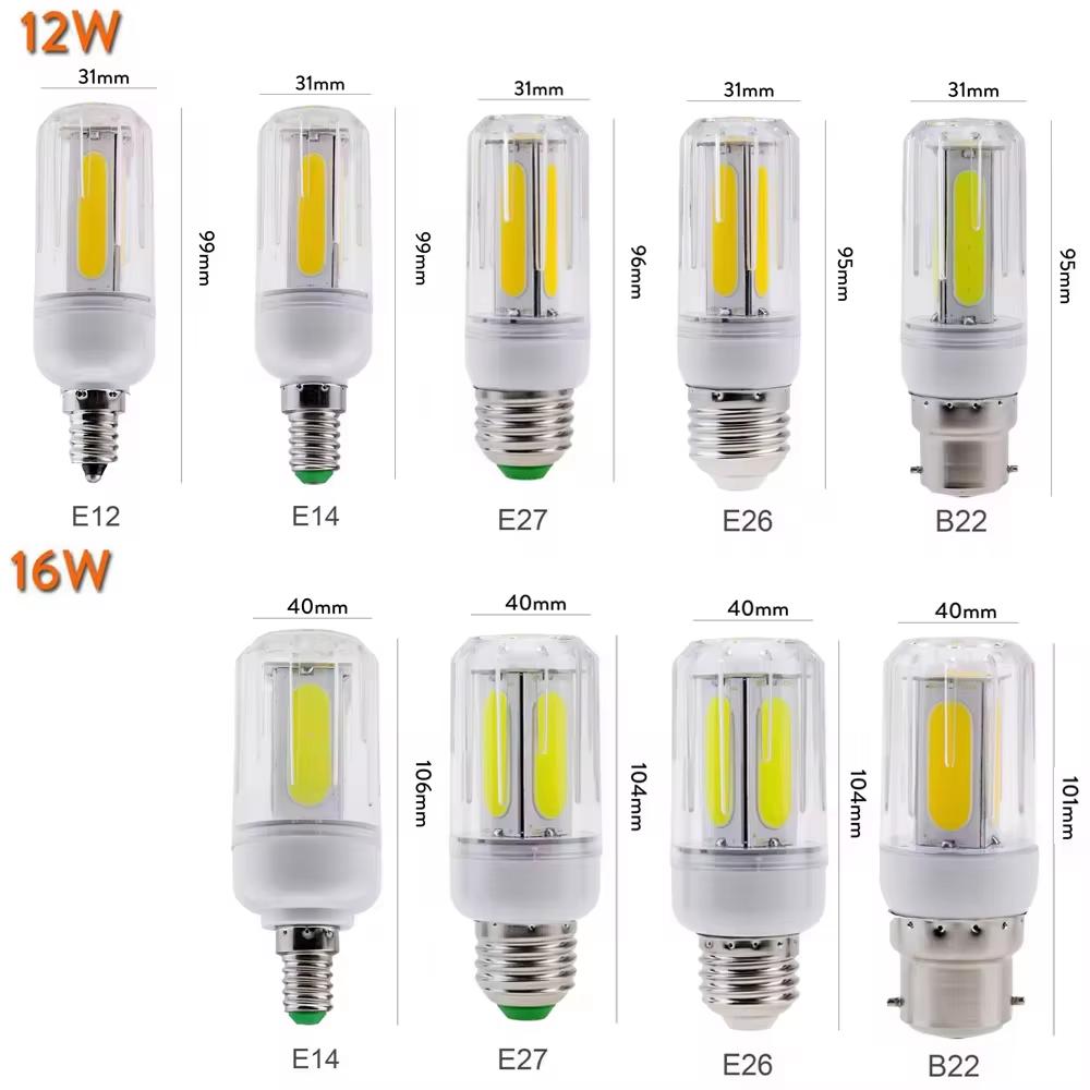 Ultra Bright 16W LED COB Corn Light Bulbs AC 85-265V Super Bright Home Table Lamps E27 E26 E14 E12 B22 House Decor Lighting