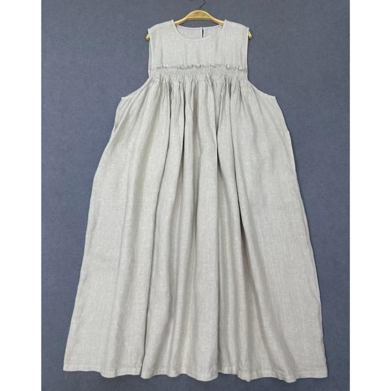 

Johnature Casual Sleeveless Style Dress For Women Summer Casual Loose Simple Elastic Waist Dresses One Size бежевый