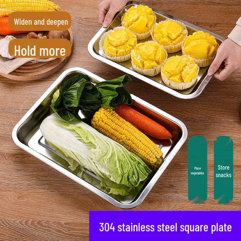 304 Stainless Steel Multi-Purpose Rectangular Tray - Dinner, Barbecue, Steamed Fish, Rice, Fruit Plate
