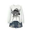 Womens Casual Fashion Christmas Yak Head Print Crewneck Sweatshirt Regular Fit Daily Wear