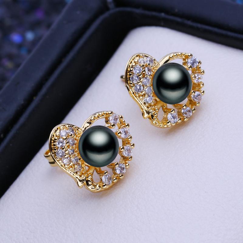

LSOOYH серьги с натуральным пресноводным культивированным жемчугом для женщин и девочек, друзья, модные серьги-гвоздики в форме сердца золотого цвета, подарок на день рождения чёрный