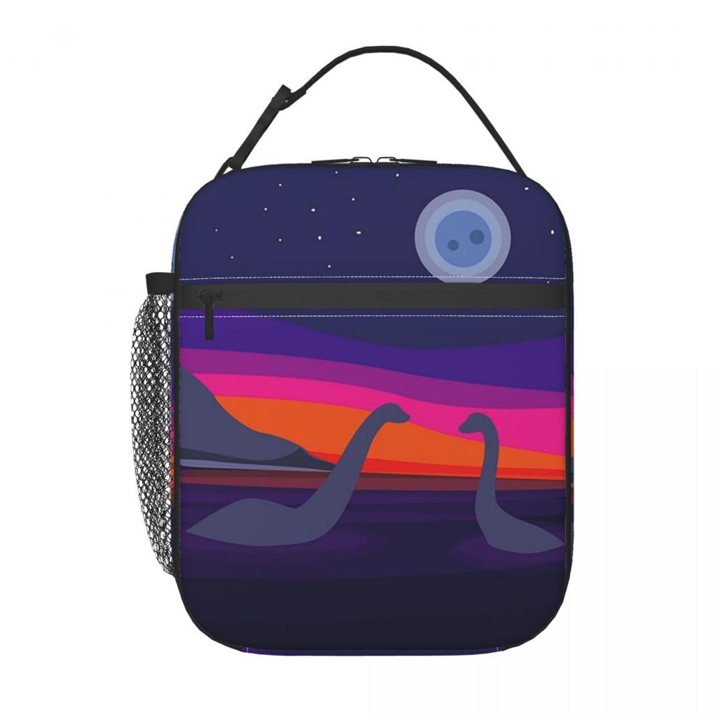 Cartoon Cute Dinosaur Couple Watching Sunset Insulated Lunch Bag for Women Children Portable Food Boxes Thermal Lunch Box Tote
