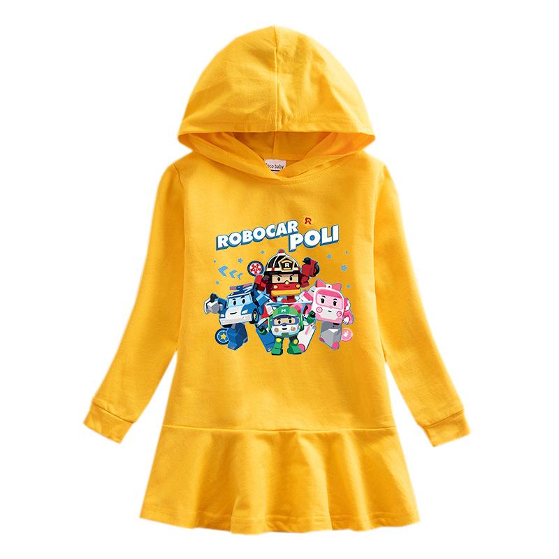 Spring & Autumn Ruffle Cartoon Rainbow Hooded Long Sleeve Princess Dress for Girls