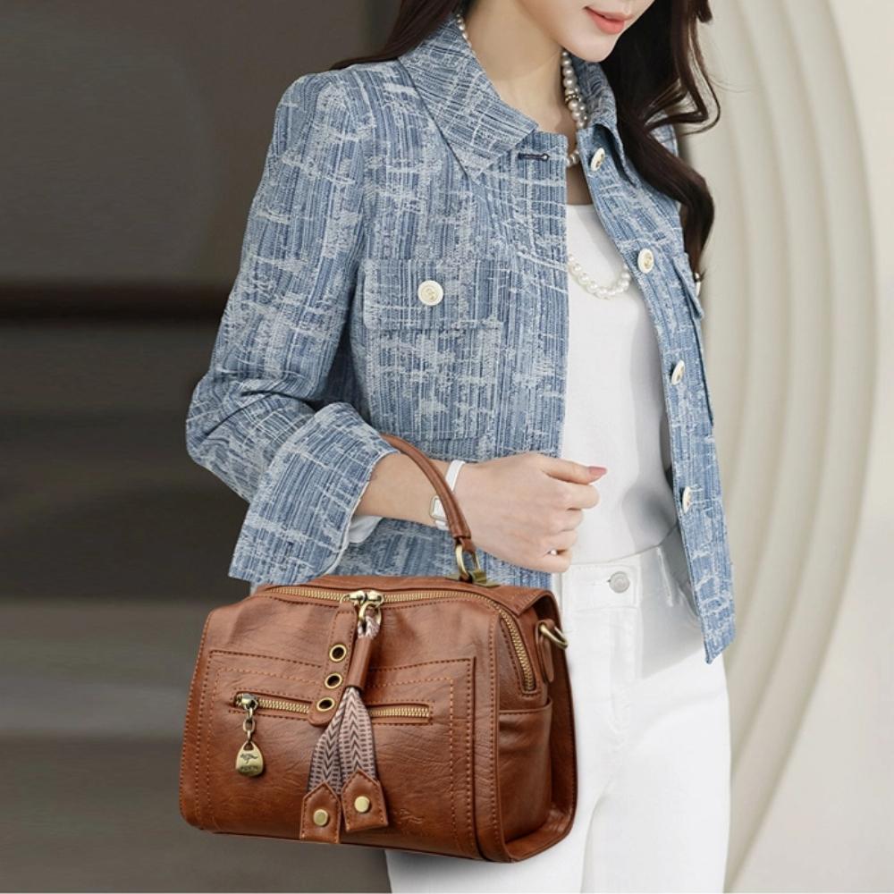 Women Soft PU Leather Top-Handle Bags Luxury Designer Handbags Ladies Large Shoulder Crossbody Bag Casual Tote Commuting Messenger Bag