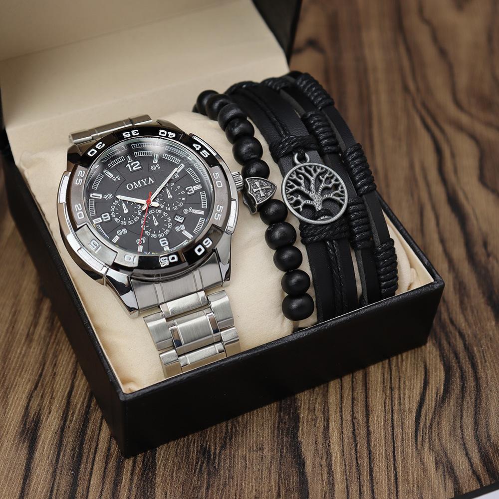 

OMYA Waterproof Men s Watch Gift Box Set Bracelet Calendar Quartz Watch Rotating Case Stainless Steel Strap бездна