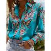 Women's Long Sleeved Shirt with 3D Flower Print and Tree Branch Pattern On the Lapel, Comfortable Men's Top
