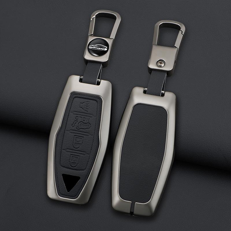 Zinc Alloy + Leather Car Key Case Cover Shell Fob For Mitsubishi Outlander 2022 2023 2024 2025 Control Car Interior Accessories