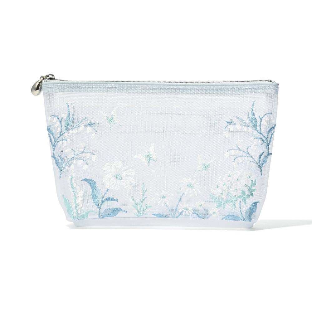 Franc Franc Japan Mesh Embroidered Pouch L Light bLue