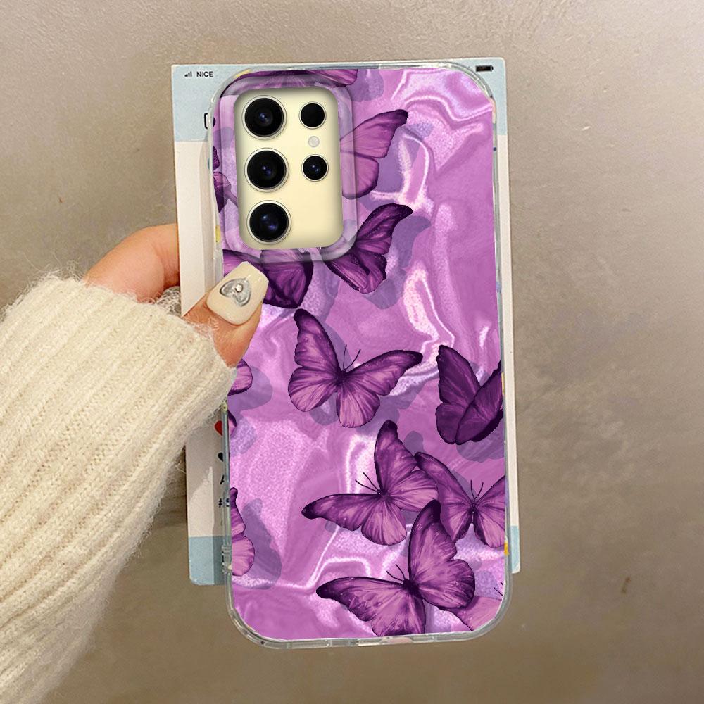 

Чехол для телефона с текстурой «фиолетовая бабочка» и «водная волна» для Samsung Galaxy S25 S24 S23 S22 S21 FE Plus Ultra Shell Силиконовая задняя крышка Samsung S24 FE белый
