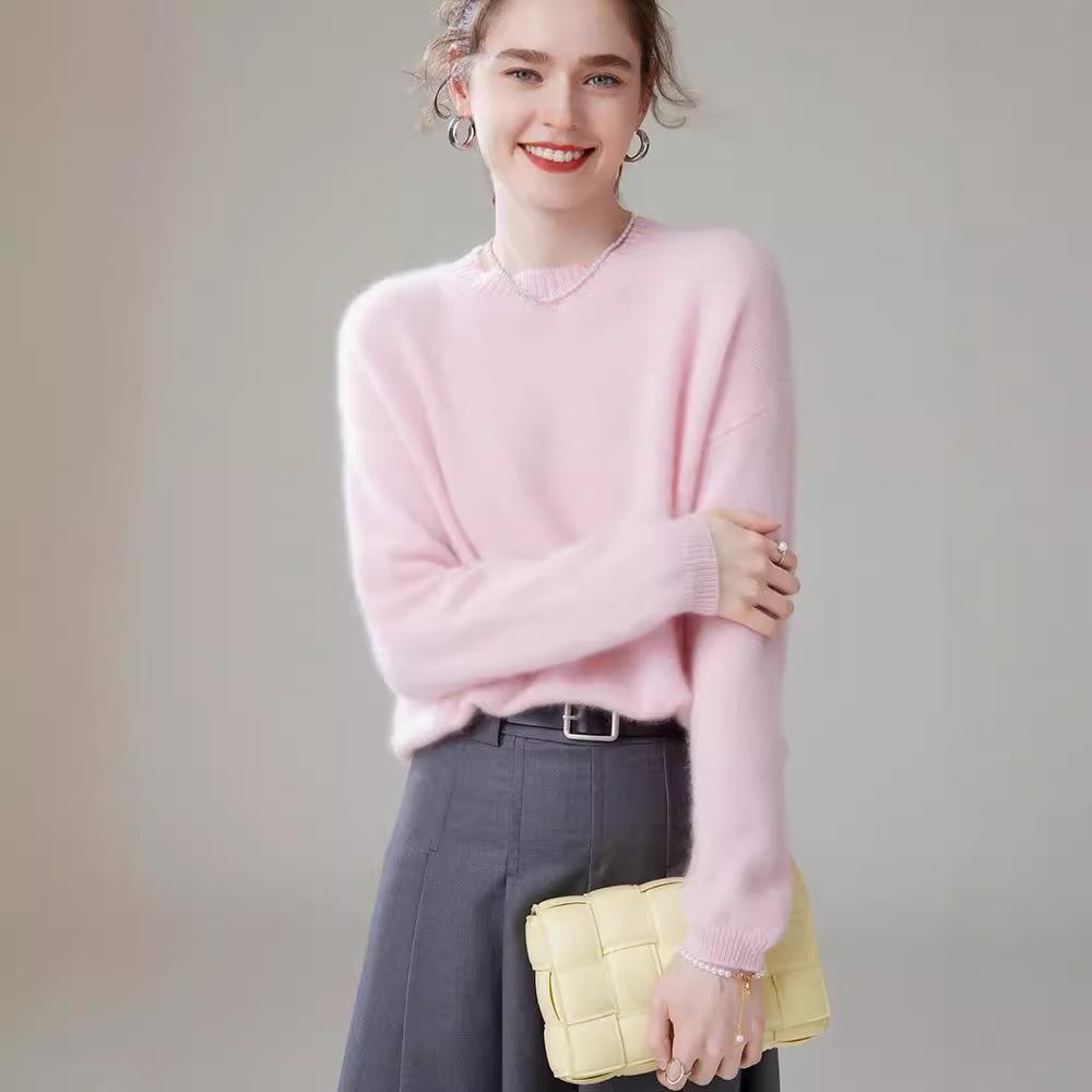 Women's 100% Cashmere Round Neck Loose Sweater for Autumn & Winter