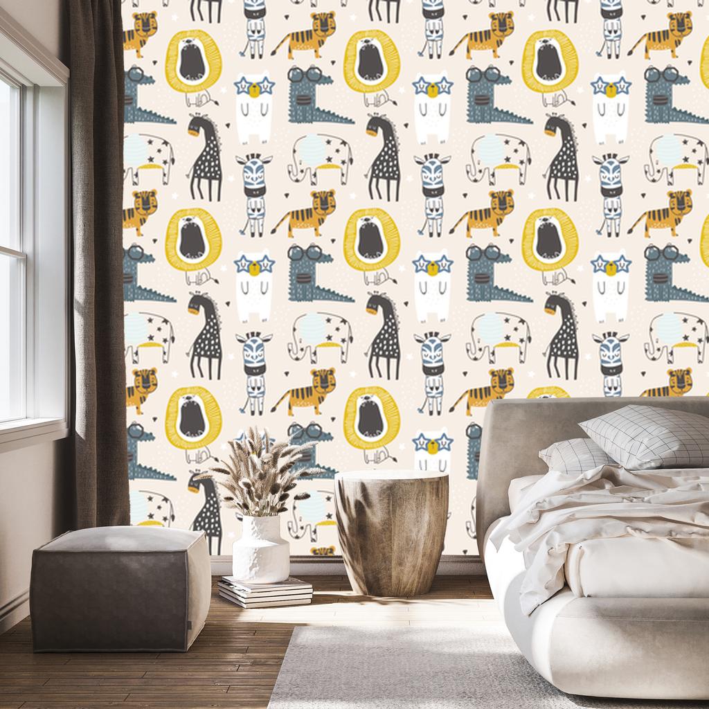 Wild Animals Wallpaper in Scandinavian Style for Living Room and Bedroom 50x1000