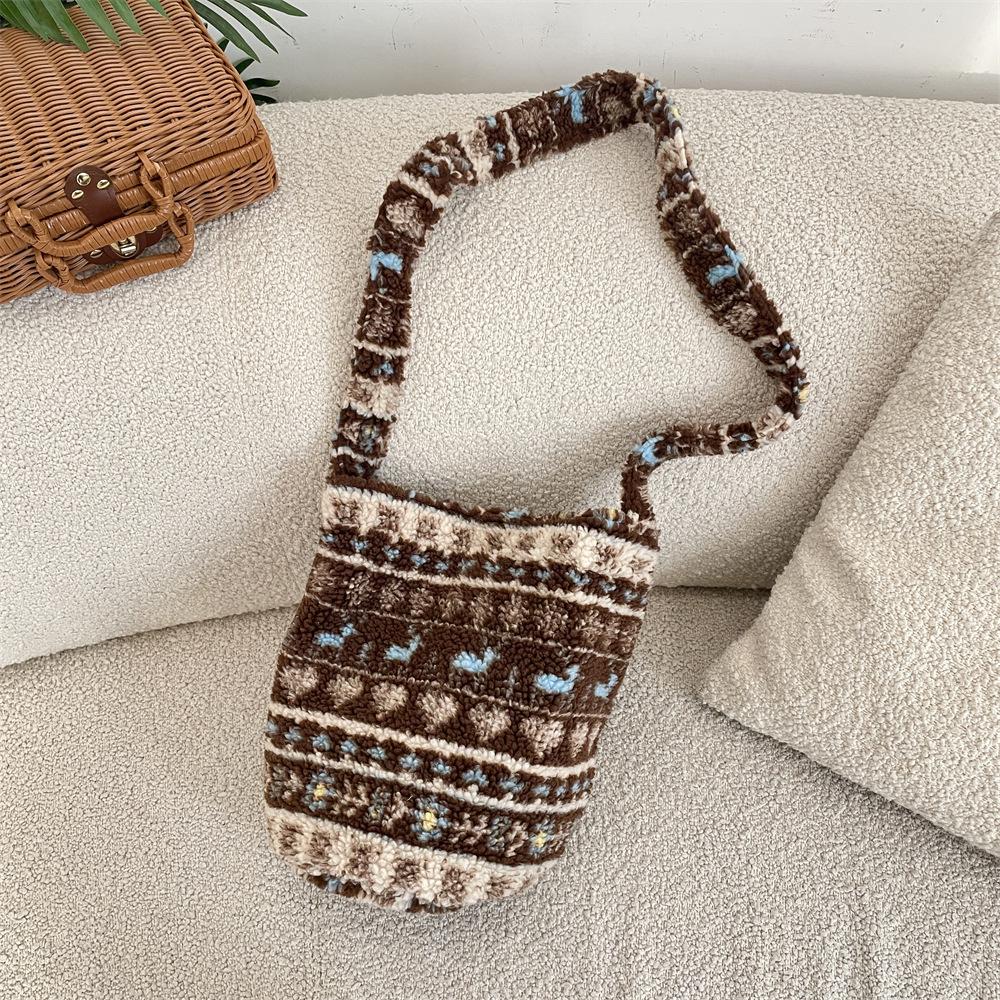 

Vintage Ethnic Style Faux Lamb Wool Women s Shoulder Bag Contrast Color Furry Female Handbag Versatile Ladies Messenger Bag